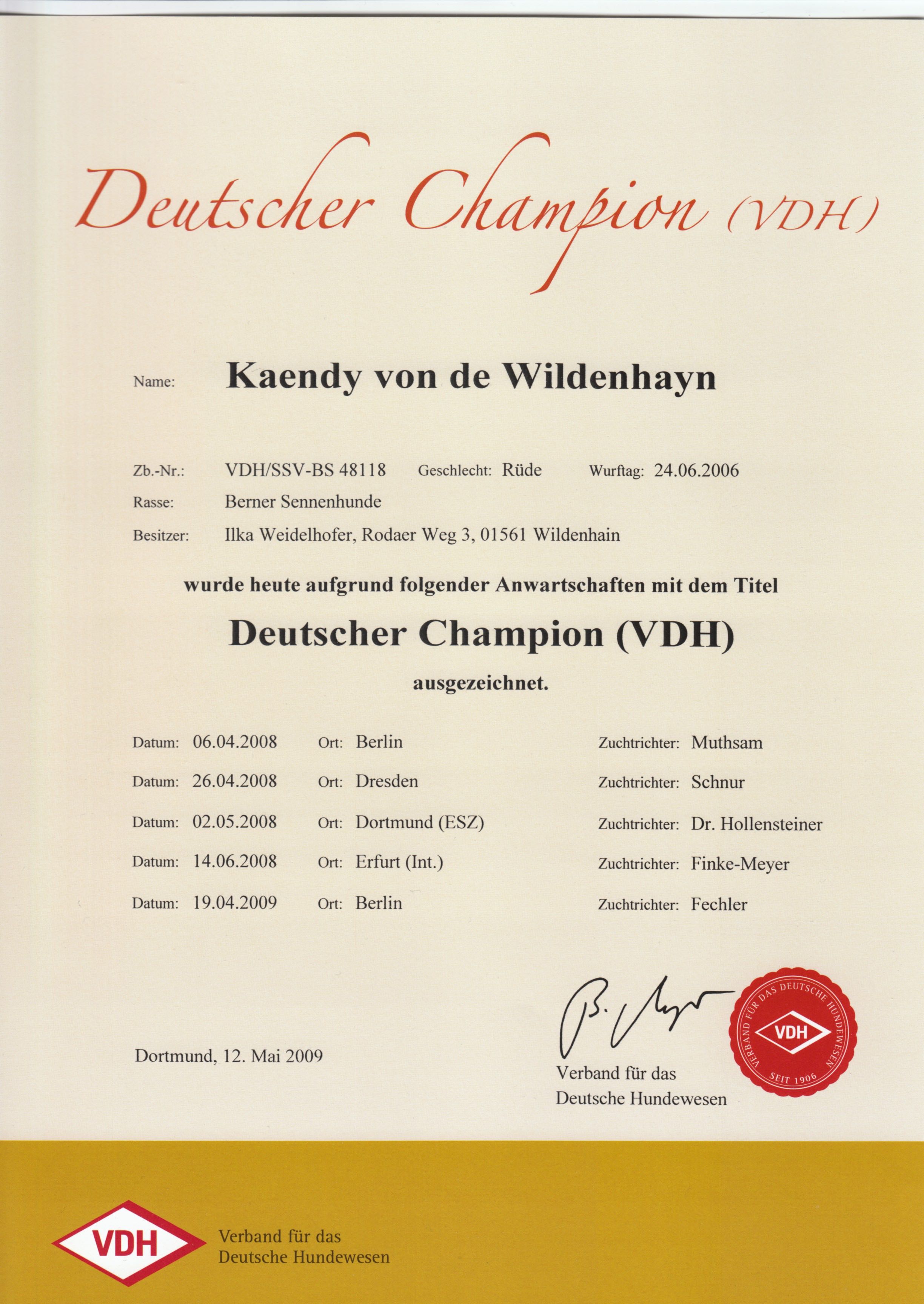 Chmpion VDH Kaendy von de Wildenhayn